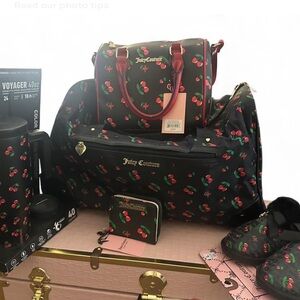 Juicy Couture Cherry Print Travel Bag Set - Black and Red